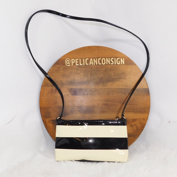 kate spade Handbags - Kate spade black white patent leather stripe bag